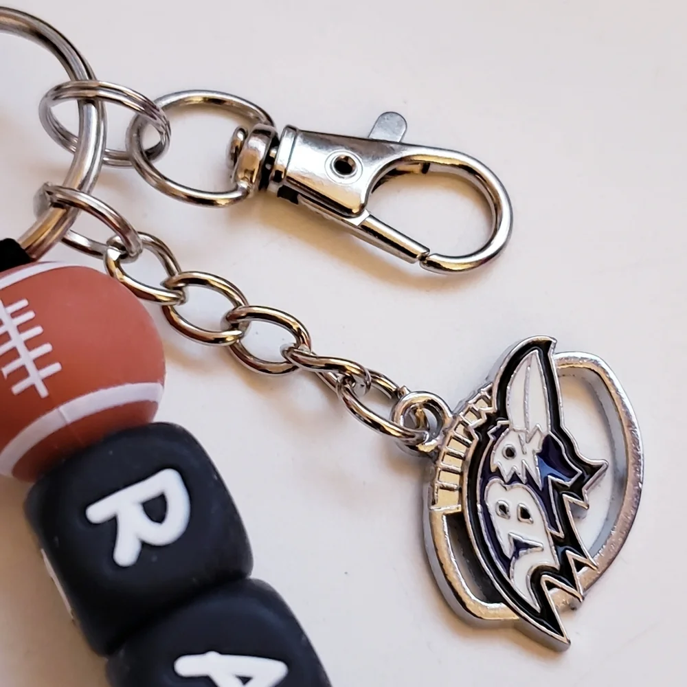 Handmade Ravens Beaded Silicone Focal Bead Keychain